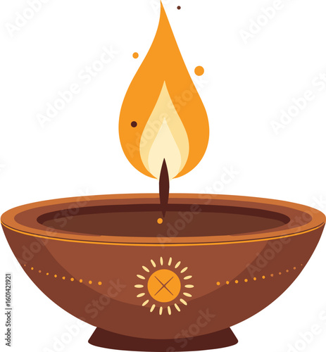 Decorative oil lamp with a flame for cultural and festive celebrations
