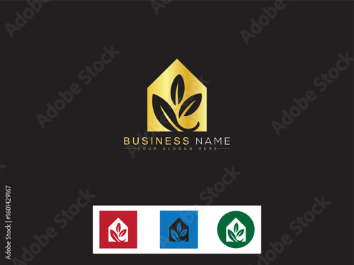 Golden Leaf House Logo Design Eco-Friendly Home Business Branding