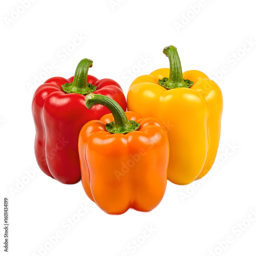 Vibrant mini sweet peppers in red orange yellow colors neatly arranged and centered on a white background