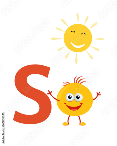 Vector letter S with a smiling sun – bright kids ABC design
