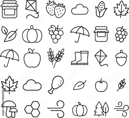 Collection of autumn themed icons for seasonal design projects