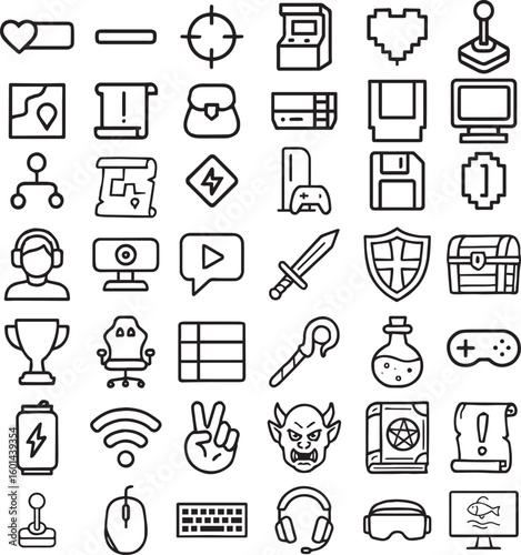 Collection of gaming icons for digital and print media