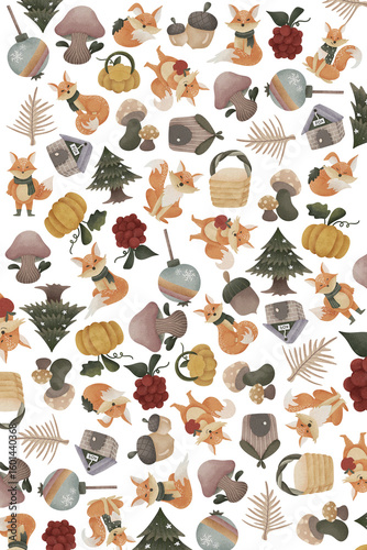 Foxes pattern with transparent background