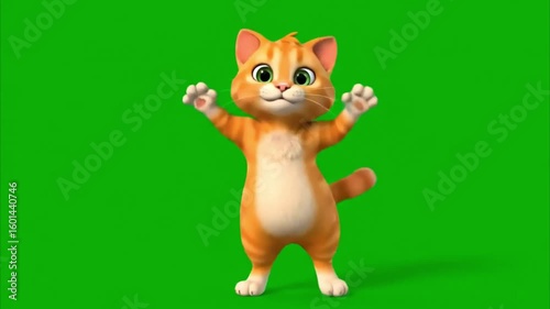 Funny Dancing Cartoon Cat Animation on Green Screen Background