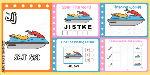 worksheets pack for kids a jet ski vector. design jet ski  illustration