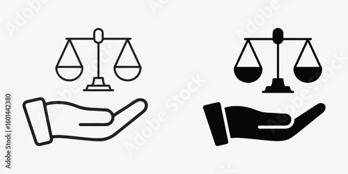 Scales of justice held in open hand icon