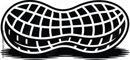 Stylized peanut illustration in black and white showcases a unique grid pattern, perfect for food-related designs, nutritional content, or creative graphic projects with a modern twist.