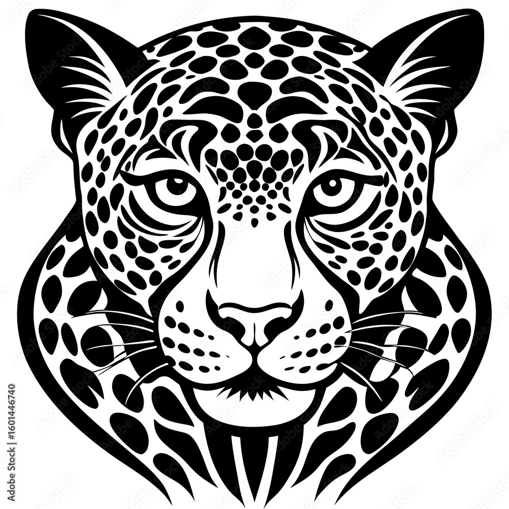 Fototapeta premium Vector art of a majestic jaguar head with piercing eyes isolated on white background