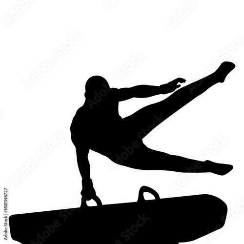 Gymnast. The gymnast performs the exercise handstand on the beam. Sports gymnastics. Silhouette. Vector illustration.