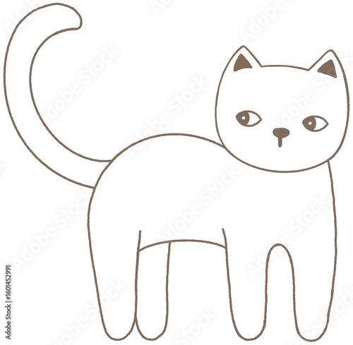 Hand drawn white cat cartoon character
