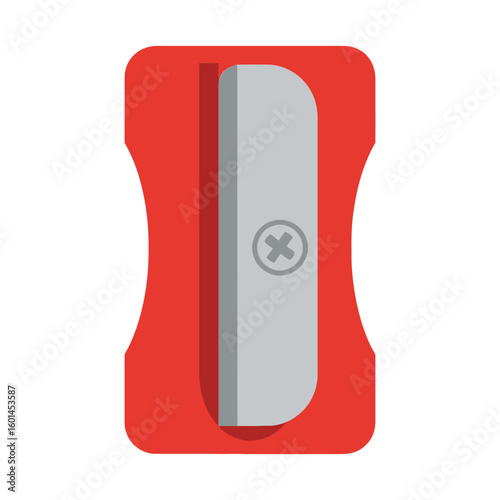Classic Red Pencil Sharpener with Silver Blade and Screw Illustration.