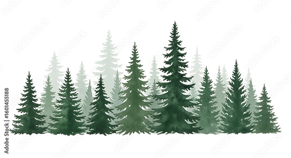 Obraz premium Misty evergreen forest scene with tall pine trees