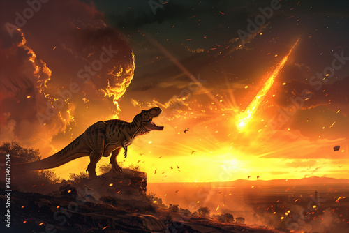 Meteorite and Tyrannosaurus Rex Witness Fiery Celestial Explosion as Blazing Comet Signals End of Prehistoric Era on Earth