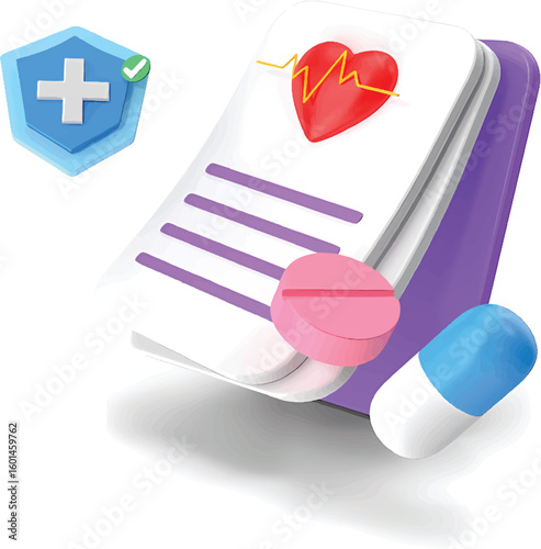 3D Medical Device Connected with Heart for Healthcare Illustration