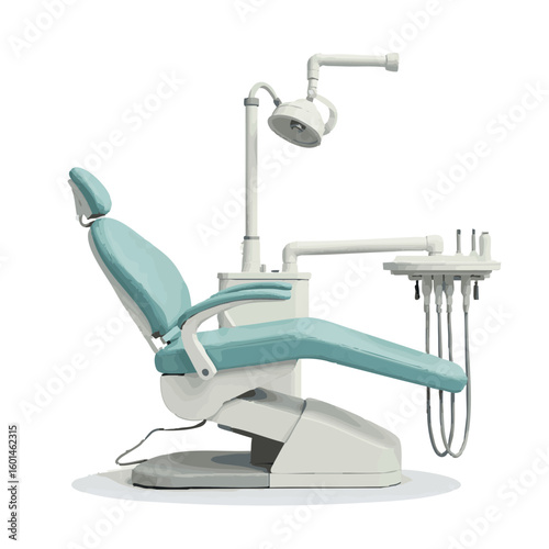 Vector illustration of dental chair with lamp flat style on white background, medical equipment