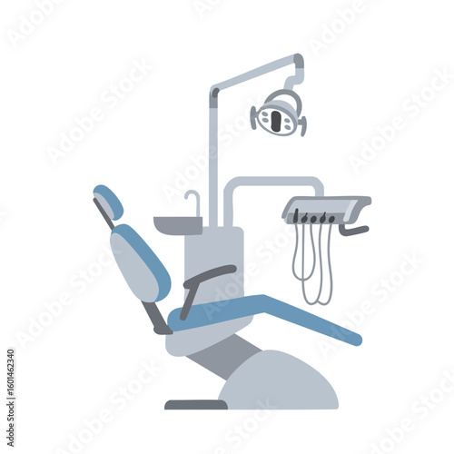 Vector illustration of dental chair with lamp flat style on white background, medical equipment