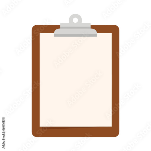 Simple brown clipboard with a silver clip holding a blank paper sheet.
