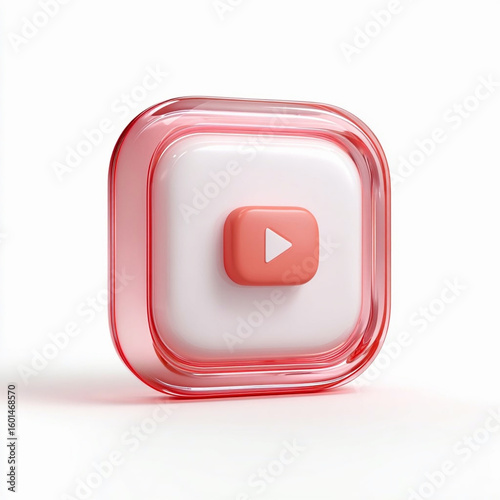3D pink and white play button icon with a sleek design, ideal for apps, 3D illustration