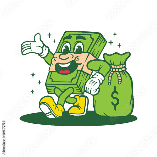 Cute cartoon illustration of dollar mascot