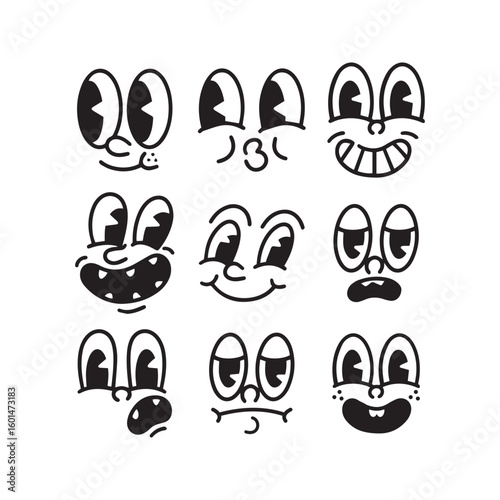 cartoon facial expressions illustrations set