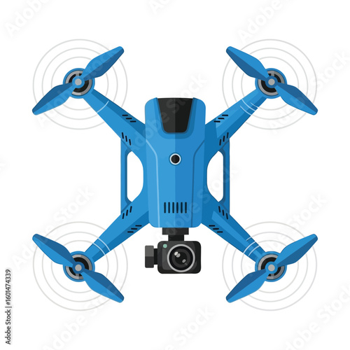 Blue Quadcopter Drone with Integrated Camera.