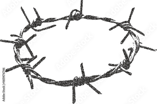 Spike retro y2k stipple design barbed halftone brutalist urban vector png with clear background, wire 2000s photocopy grunge tattoo gen z effect