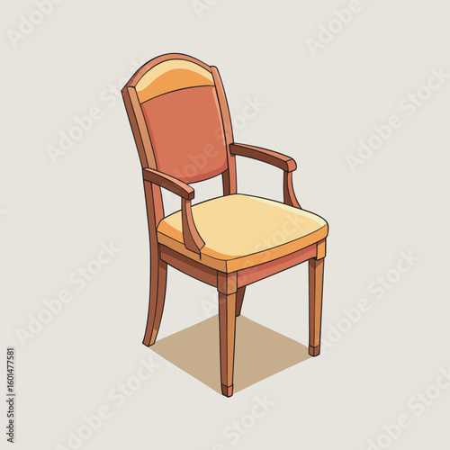 Classic armchair with red and yellow upholstery isolated on a white background