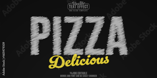 Chalk editable text effect, customizable pizza and slice 3d font style