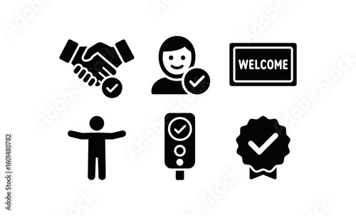 solid icon isolated acceptance handshake stamp acceptance nod sequence acceptance welcome mat acceptance open arms acceptance acceptance checkmark badge