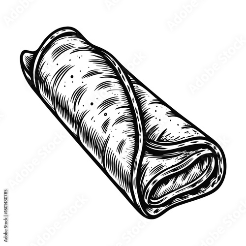 Delicious flatbread with savory filling, rolled into a burrito shape on a white background. This flatbread recipe is perfect for a quick snack, appetizer, or light meal.