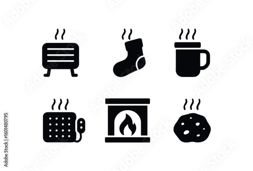 solid icon isolated warmth radiant heater warmth wool stocking warmth insulated mug warmth heating pad warmth hearth stone warmth ember glow