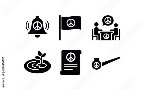 solid icon isolated peace bell chime peace flag banner peace dialogue table peace garden pond peace treaty parchment peace pipe ceremonial