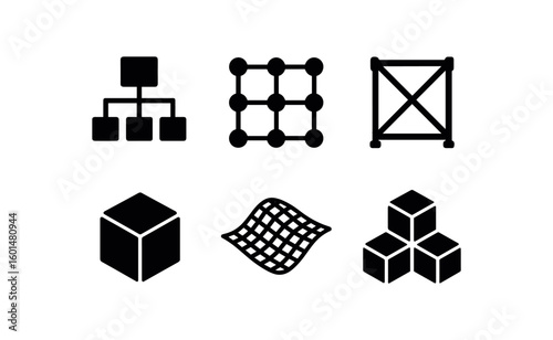 solid icon isolated stcture hierarchical tree diagram stcture cellular matri plot stcture skeleton bracing frame stcture unit cell stcture mesh surface net stcture building block unit