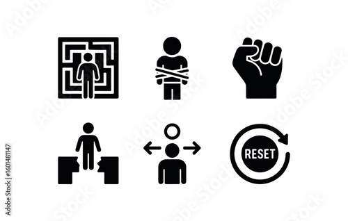 solid icon isolated helplessness solution maze helplessness binding ropes helplessness closed fist model helplessness broken bridge schematic helplessness deadlock sensor helplessness reset