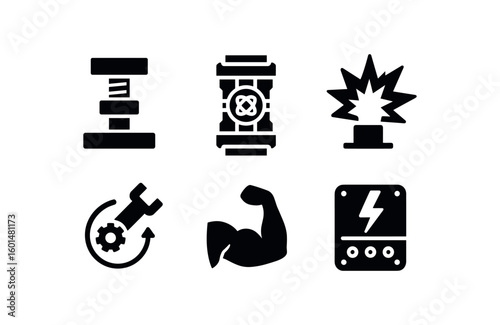 solid icon isolated might hydraulic press might power core reactor might eplosion simulator might torque multiplier might muscle contraction module might amplifier