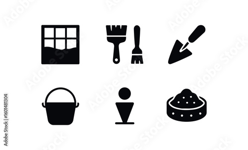 solid icon isolated ecavation trench ecavation bsh ecavation trowel ecavation bucket ecavation datum point ecavation soil sieve