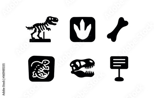 solid icon isolated dinosaur skeleton mount dinosaur footprint mold dinosaur bone fragment dinosaur fossil cast dinosaur skull replica dinosaur ehibit label