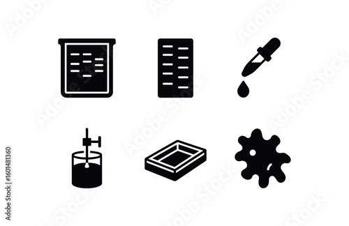 solid icon isolated gel electrophoresis slab gel polymer matri gel droplet dispenser gel viscometer gel casting tray gel polymerase enzyme