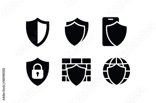 solid icon isolated shield barrier panel shield coating layer shield block device shield encryption module shield firewall interface shield safety net