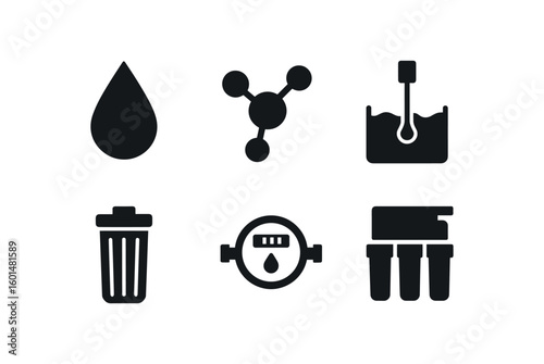 solid icon isolated water droplet icon water molecule model water level sensor water filter cartridge water flow meter water purification unit