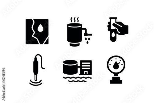 solid icon isolated water reservoir map water vapor condenser water sampling kit water aquatic sensor water treatment plant water droplet gauge