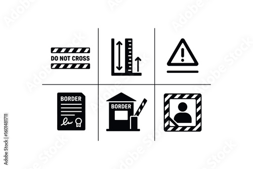 solid icon isolated border demarcation tape border margin indicator border threshold gauge border treaty document border guard post border eclusion zone