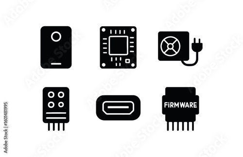 solid icon isolated device enclosure case device PCB board device power supply device sensor array device interface port device firmware module