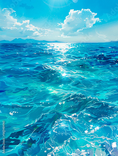 blue water of ocean and sky background