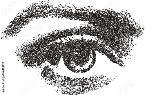 Eye vintage y2k stipple art, vision halftone stipple brutalist retro vector png with transparent background, iris 2000s aesthetic photocopy effect tattoo