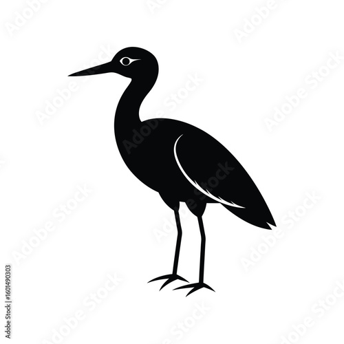 a bittern bird full black silhouette vector illustration on white background