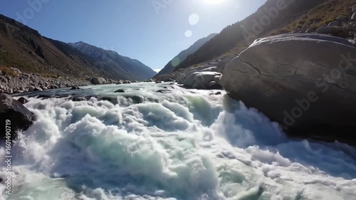 Wild mountain river majestic flowing through a canyon