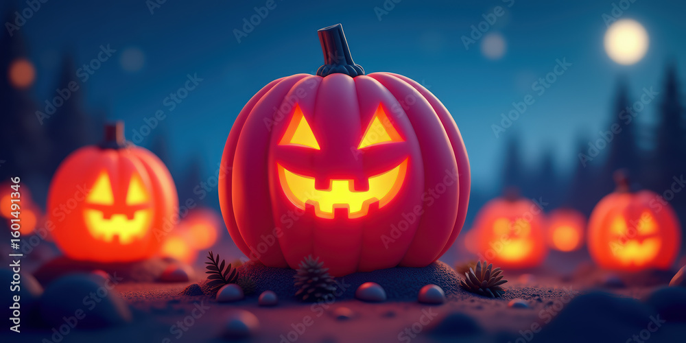 custom made wallpaper toronto digitalGlowing jack-o'-lanterns in forest at night