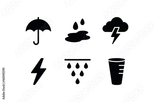 solid icon isolated umbrella canopy soaked pavement thunder mble ning flash drizzle mist rain gauge cup