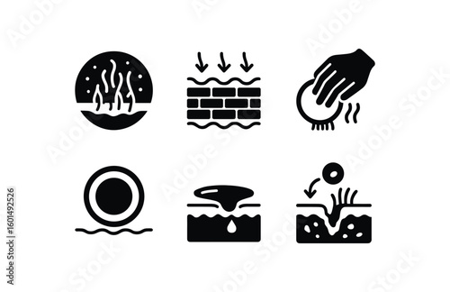 solid icon isolated skin infection dermatophyte hyphal invasion zone skin infection skin barrier lipid lamellae skin infection pritus nerve ending stimulation skin infection erythema margin
